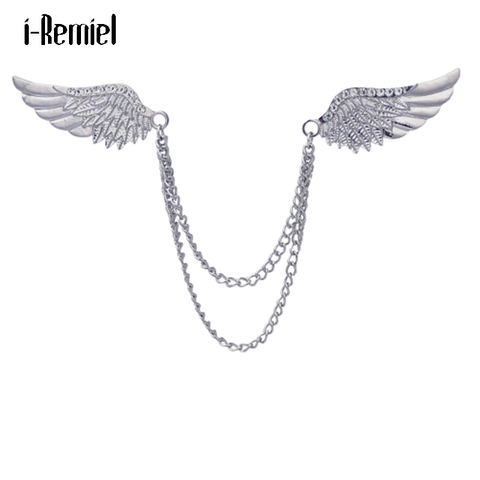 Vintage Crystal Angel Wings Brooches Pins Metal Chain Shirt Collar Lapel Pin Brooch for Men Women Fashion Jewelry Accessories ► Photo 1/6