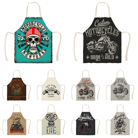 1Pcs Kitchen Apron American Style 19 Free Motorcycle Ride Die Printed Linen Aprons for Men Women Home Cleaning Tools WQ889 ► Photo 1/6