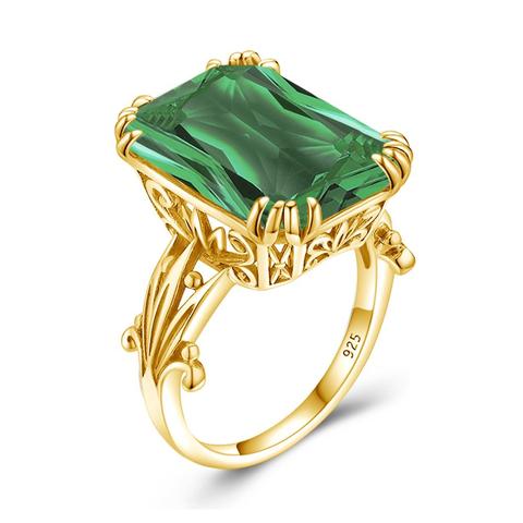 18K Gold Color Green Emerald Ring 925 Sterling Silver Rings For Women Wedding Engagement Party Silver 925 Gemstones Jewellery ► Photo 1/6