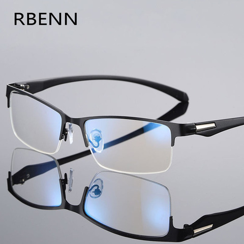 RBENN Anti Blue Light Men Reading Glasses Semi-Frame Metal Business Computer Reader for Male Anti EyeStrain +0.75 1.75 2.75 5.0 ► Photo 1/6