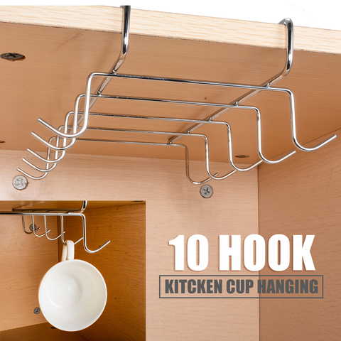 10Hooks Kitchen Cup Storage Rack Cupboard Hanging Mug Cup Glass  Organizer Bracket Shelf Hanger Durable Household Storage Tool ► Photo 1/6