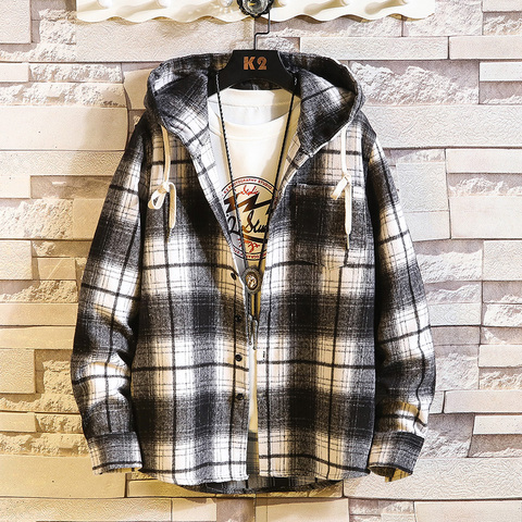 2022 New Arrived  Plaid Hoodie Sweatshirt Men Flannel Fleece Style Hip Hop High Street Casual Cardigan Long-Sleeved ► Photo 1/5