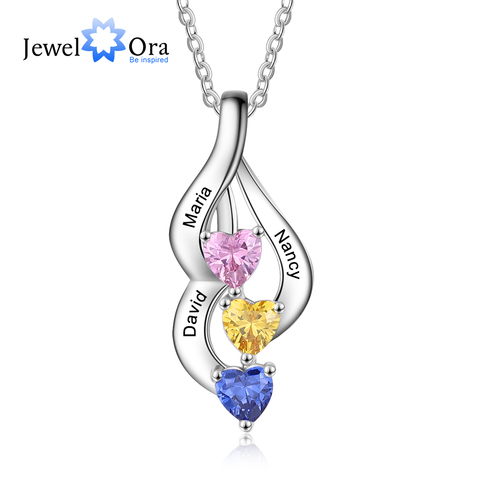 JewelOra Personalized Engravable Name Necklaces for Women Custom 3 Heart Birthstone Pendants Jewelry Birthday Gifts ► Photo 1/6