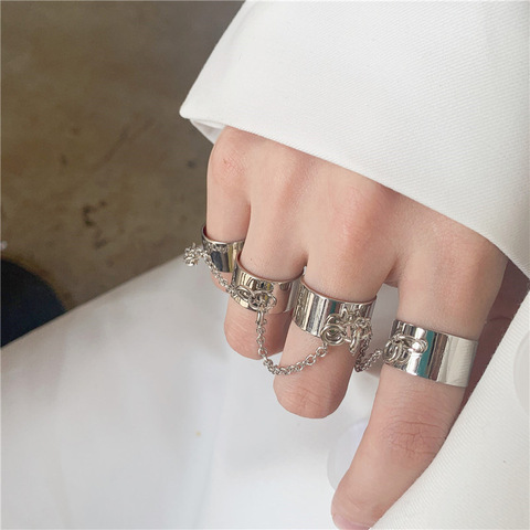 Punk Cool Hip Pop Rings Multi-layer Adjustable Chain Four Open Finger Rings Alloy man Rotate Rings for Women Party Gift ► Photo 1/6