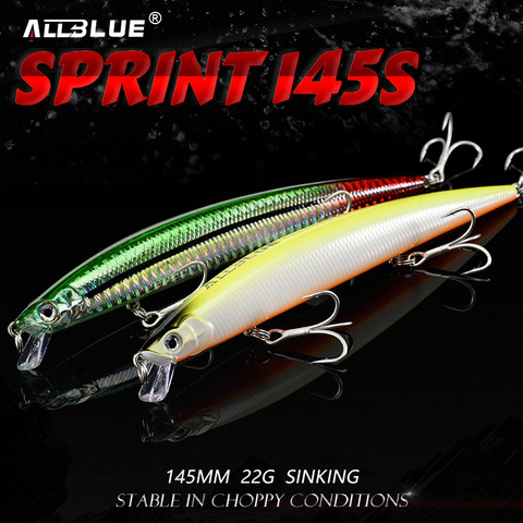 ALLBLUE SPRINT 145S Sinking Minnow Longcast Jerkbait Fishing Lure 145mm 22G Off Shore Saltwater Sea Bass Artificial Bait Tackle ► Photo 1/6