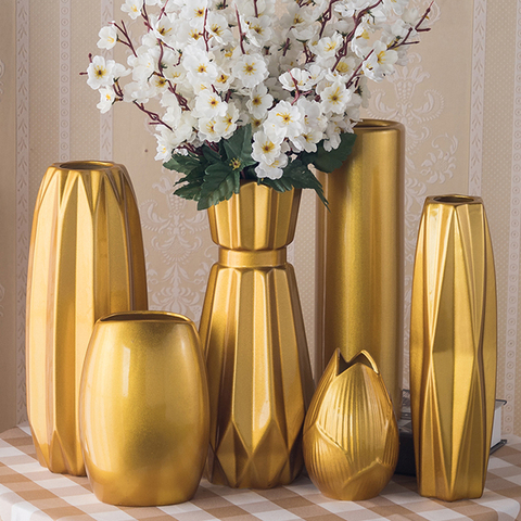 Luxury Europe Gold-plated Ceramic Vase Home Decor Creative Design Porcelain Decorative Flower Vase For Wedding Decoration ► Photo 1/5