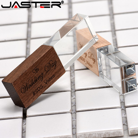 SAHNDIAN Wholesale Crystal Wooden usb flash drive pen drive flash disk u disk pendrive 16GB 32GB 64GB wedding gift thumb drive ► Photo 1/6