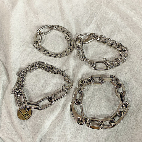 Punk Bracelet Classic Hip-hop Exaggerated Thick Chain New Double Pendant Link Round Men's Bracelet Jewelry Wholesale 2022 ► Photo 1/6