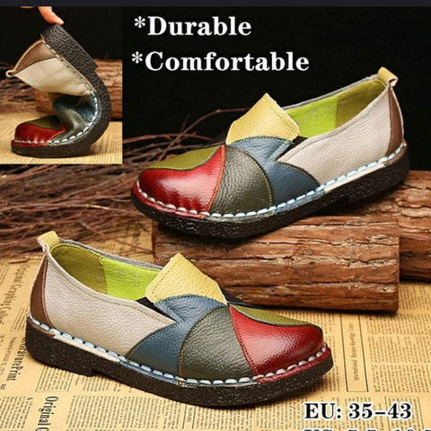 Women Leather Loafers Slip on Sewing Flat Shoes Platform Ladies Patchwork Fashion Casual Female Comfort Shoes PU Leather Flats ► Photo 1/6
