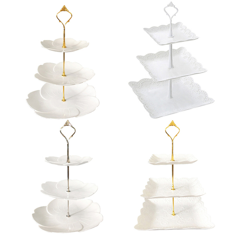 4 Models 3 Tier Plastic Cake Stand Afternoon Tea Wedding Plates Party Tableware Bakeware Cake Shop Three Layer Cake Rack Tray ► Photo 1/6