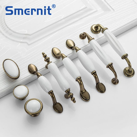 White Ceramic Door Handles European Antique Furniture Handles Drawer Pulls Kitchen Cabinet Knobs and Handles ► Photo 1/6