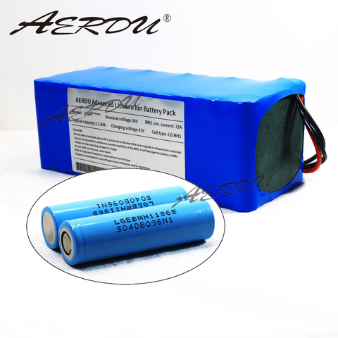 AERDU 36V 10S4P 12.8Ah For LG MH1 18650 13ah 12ah with 25A BMS 42V lithium battery pack ebike electric car bicycle motor scooter ► Photo 1/5