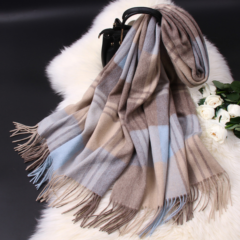 100% Wool Scarf for Women Thicken Warm Cashmere Shawls and Wraps Plaid Echarpe Pashmina Men's Winter Wool Scarves Foulard Femme ► Photo 1/6