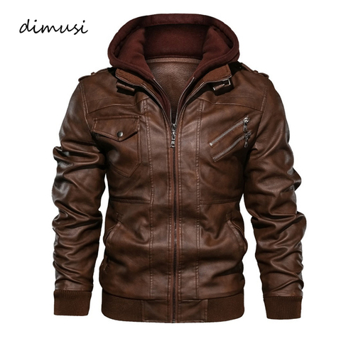 DIMUSI Winter Men's Leather Jackets Casual Man Motorcycle Leather Hooded Coats Male Business PU Biker Leather Jackets Clothing ► Photo 1/6