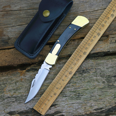 B110 folding knife 440C blade brass + log handle outdoor hunting camping survival multi-purpose pocket fruit knife EDC tool ► Photo 1/6