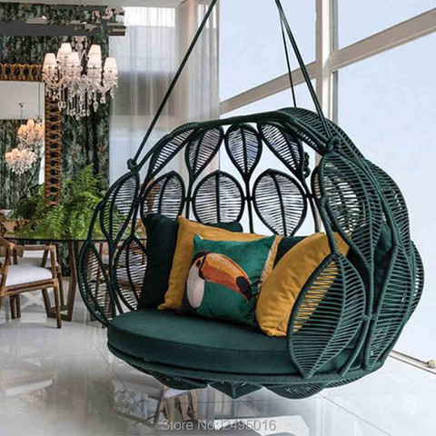 Outdoor Handwoven Hanging Rattan Swing Chair - Basket with Cushion-leisure chair stand type ► Photo 1/3