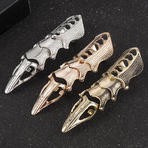 2022 NEW Fashion Cool Men Boys Punk Gothic Rock Scroll Joint Armor Knuckle Metal Full Finger Rings Gold Cospaly DIY Rings ► Photo 1/6