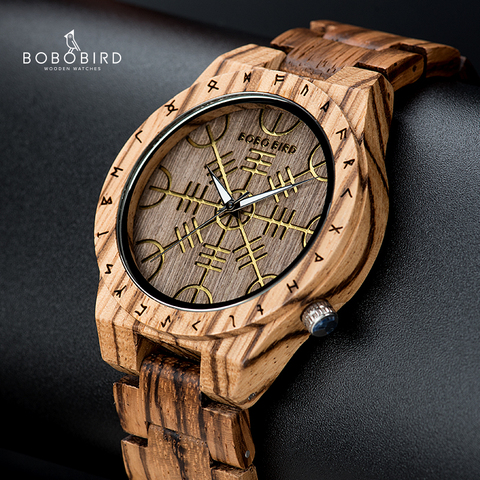 BOBOBIRD Zebra Wood Watch Ebony Golden Helm of Awe Male Quartz Wristwatches with Gift Box zegarek meski  J-T16 ► Photo 1/6