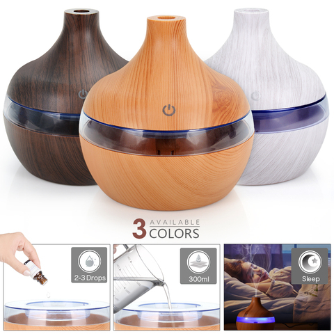 300ML USB Air Humidifier Electric Aroma Diffuser Mist Wood Grain Oil Aromatherapy Mini Have 7 LED Light For Car Home Office ► Photo 1/6
