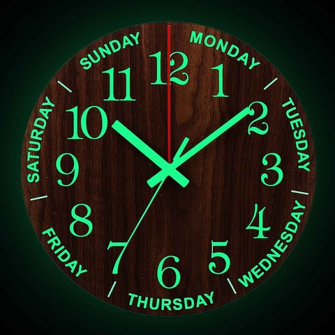 12 Inch Luminous Wall Clock Wood Silent light In Dark Night Nordic Fashion Wall Clock Non Ticking Clock With Night Light ► Photo 1/6