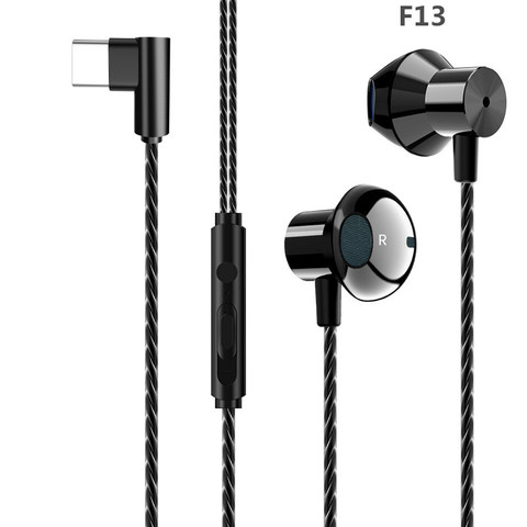 F13/12 Type-C Metal In-ear Headphones with Professional Game HIFI Bass Stereo Earphone Wired L plug Microphone Volume Adjustment ► Photo 1/6