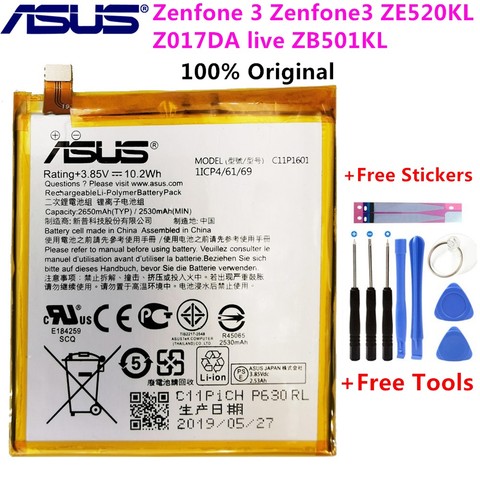 ASUS 100% Original C11P1601 2650mAh New Battery For ASUS Zenfone 3 Zenfone3 ZE520KL Z017DA live ZB501KL A007+Free Tools ► Photo 1/5