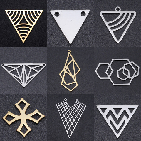 5pcs/lot Geometric DIY Charms Wholesale 100% Stainless Steel Triangle Sexangle Connectors Charm Hexangon Cross Jewelry Pendant ► Photo 1/6