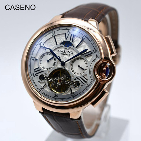 Tourbillon Mens Watch Top Brand Luxury Belt Watch Men Automatic Mechanical Wristwatch Skeleton Sport Male Clocks relogio CASENO ► Photo 1/6