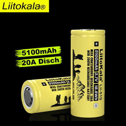 liitokala Lii-51S 26650 battery power 20a rechargeable lithium battery 3.7v 5100ma  flashlight equipment batteries Power bank ► Photo 1/6