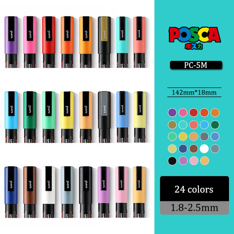 21/24 Color UNI Mitsubishi PC-1M/3M/5M POSCA POP Poster Water-based Advertising Pen Marker 0.7-2.5MM Painting Graffiti ► Photo 1/6