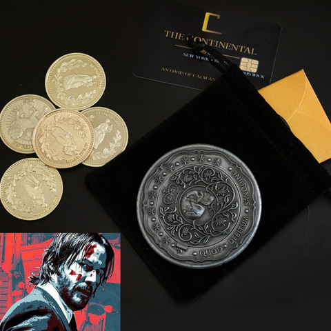 Movie John Wick Cosplay Prop Accessories Gold Coins With Continental Hotel Card Blood Oath Marker ► Photo 1/6