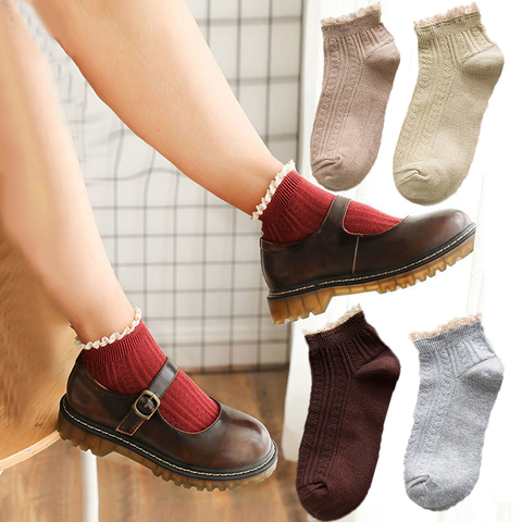 Fashion Lace Ruffles Solid Socks Women Autumn Spring Casual Cotton Women Vintage Lovely Socks Sokken Calcetines ► Photo 1/6