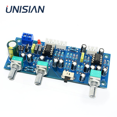 UNISIAN 2.1channels Low Pass Bass Filter PreAmplifier Board NE5532 Op-amp HIFI audio Pre-amplifier 2.1 tone board for Amplifier ► Photo 1/6