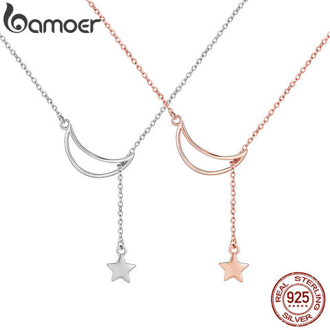 BAMOER New Arrival Fashion 925 Sterling Silver Moon and Star Tales Chain Link Pendant Necklaces for Women Fine Jewelry SCN108 ► Photo 1/5