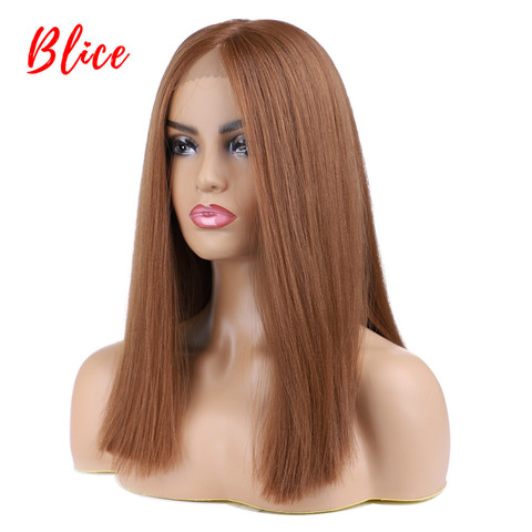 Blice Short Bob Lace Front Synthetic Hair Wigs Yaki Straight Middle Part Wig for Women Brown All Color Available ► Photo 1/6