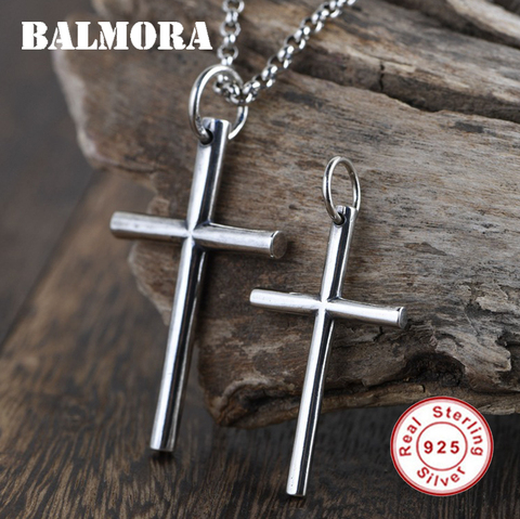 BALMORA Original 100% 925 Pure Silver Cross Pendants For Women Men Vintage Jesus Christ Pendant Charm Jewelry Gift Without Chain ► Photo 1/6