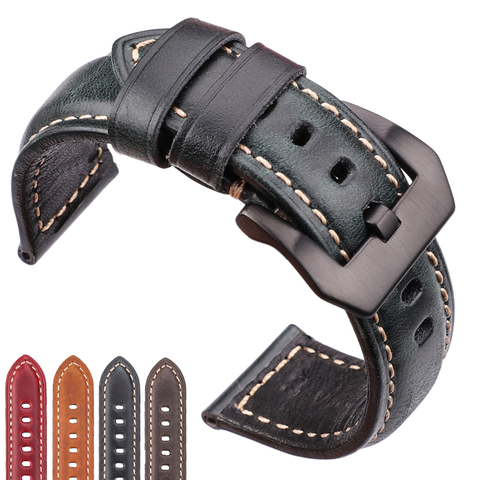 Watch Accessories Cowhide Watchband 20mm 22mm 24mm 26mm Women Men Genuine Leather Wach Band Strap Steel Buckle For Panerai ► Photo 1/6