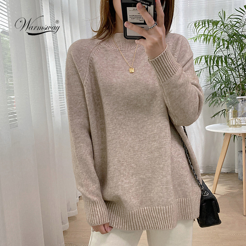 Women Mock Neck Pullovers Sweater High Quality Oversized Jumper Split Fall Winter Clothes Beige Purple Green 8 Colors  C-311 ► Photo 1/6