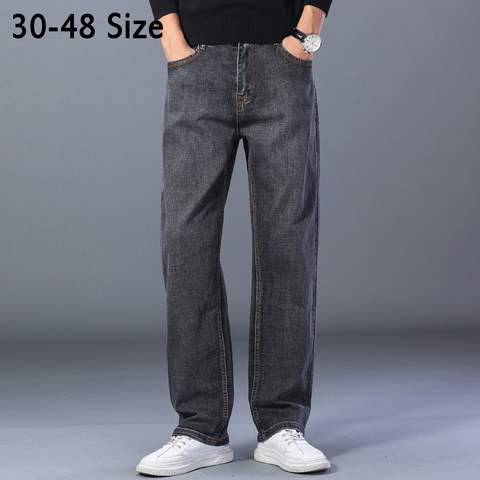 Brand Men's Loose Jeans Plus Size 44 46 48 Classic Smoky Grey High Waist Business Straight Casual Denim Pants Male Trousers ► Photo 1/6