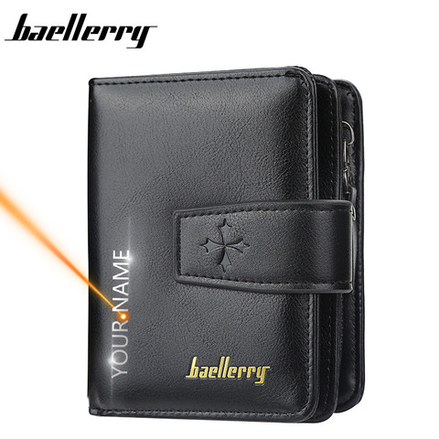 2022 Free Name Engraving Men Wallets Zipper Card Holder High Quality Male Purse New PU Leather Coin Holder Men Wallets Carteria ► Photo 1/6