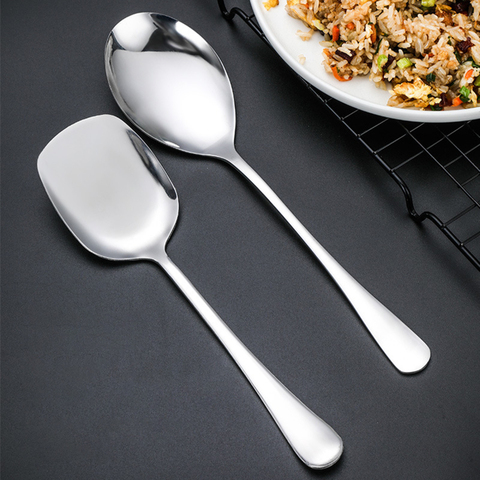 2022 New Large Size Stainless Steel Soup Spoon High-polish Long Handle Rice Spoons Kitchen Service Flatware ► Photo 1/6