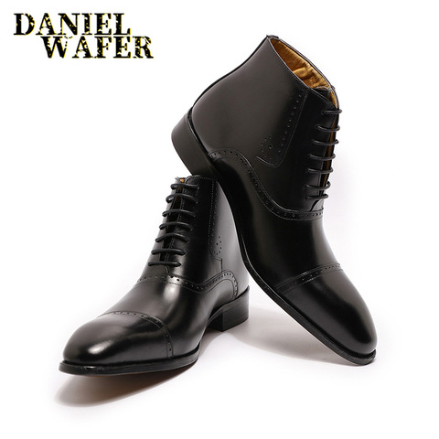 New Fashion Men Ankle Boots Men Formal Dress Leather Shoes Western Boots Cowboy Boots Lace Up Casual Shoes Brown Black Boots Men ► Photo 1/6