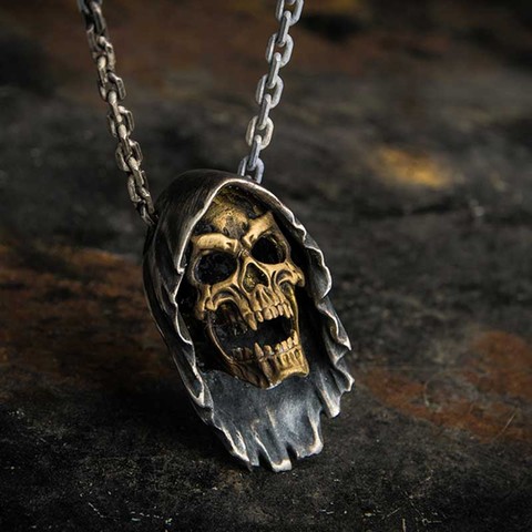 Charms steampunk pendentif Gold Skull Pendant Necklace Men's Fashion Biker Rock Punk Jewelry Antique Retro Chain Gift OSDZ035 ► Photo 1/6