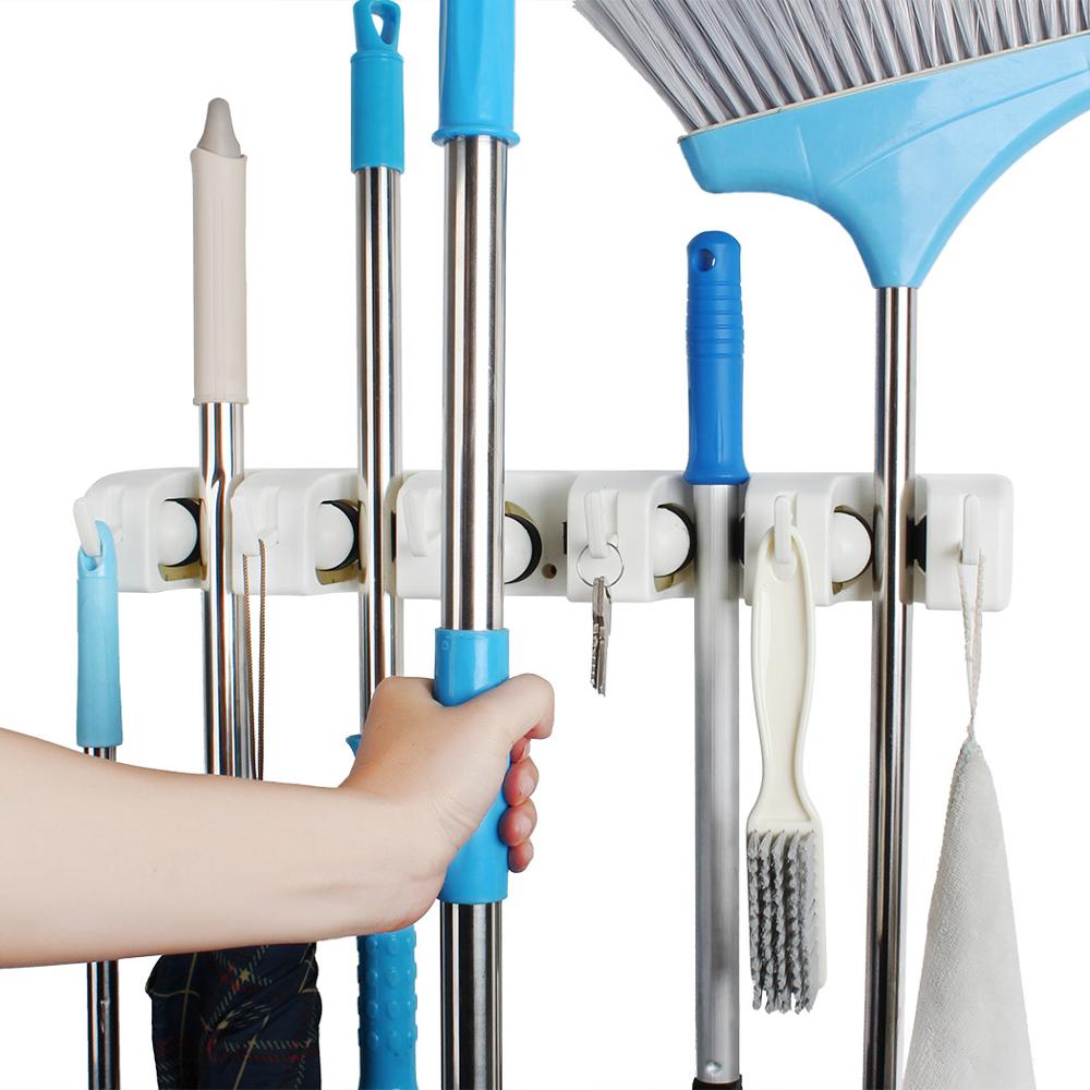 New Kitchen Mop Broom Holder Wall Mounted Organizer Brush Storage Hanger Tool