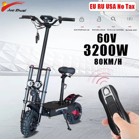 80KM/H Powerful Electric Scooters Adults 60V 3200W 11inch Off Road Fat Tire Dual Motors E Scooter Electric Skateboard Hoverboard ► Photo 1/6