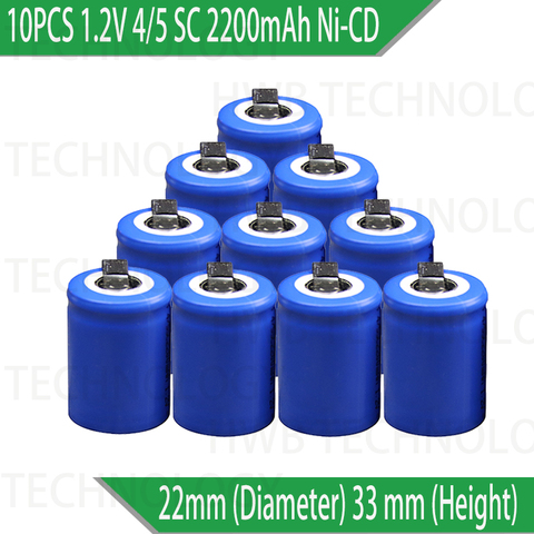 10PCS/lot Ni-Cd 1.2V 2200mAh 4/5 SubC Sub 4/5SC Rechargeable Battery with Tab - Blue Power tools battery Free shipping ► Photo 1/5