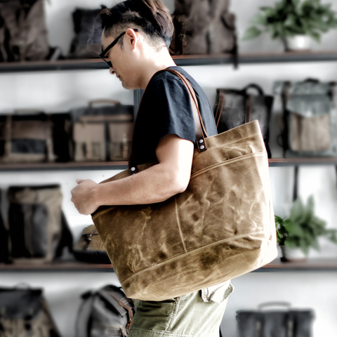 Retro waxed canvas tote bag sling bag men's style handbag simple shoulder bag black tote bags ► Photo 1/1