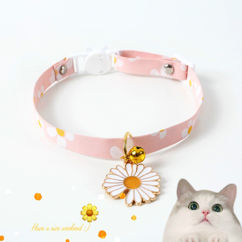 Flower Cloud Pattern Necklace Collar For Pet Kitten Cat With Bell Japanese Style 