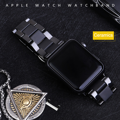 Ceramic Strap for Apple Watch Series 6 SE 5 4 3 iwatch 42mm 38mm Metal Butterfly buckle bracelet apple watch band 44mm 40mm ► Photo 1/6