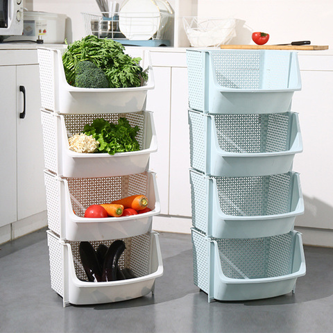 Multi-Layer Household Kitchen Storage Baskets Plastic Multifunctional Vegetable And Fruit Racks Can Be Stacked For Storage ► Photo 1/6